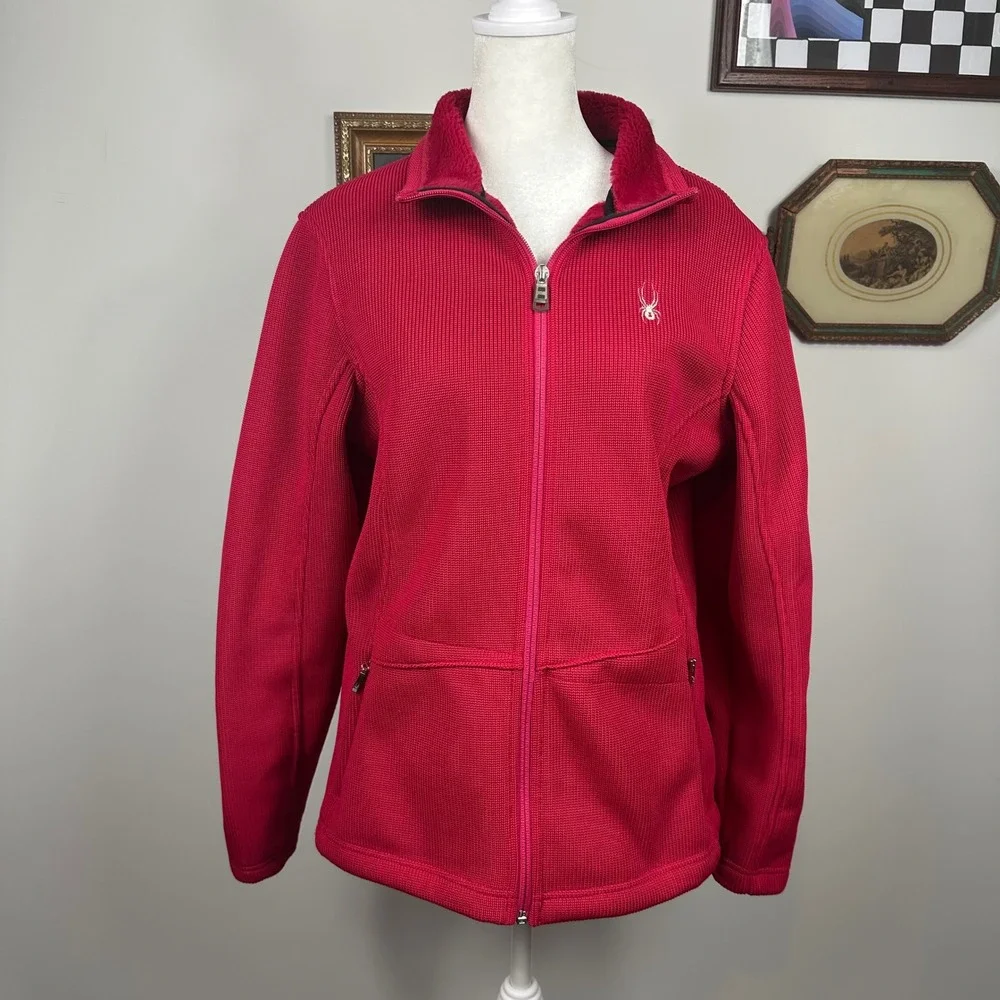 Spyder Women's Red Zip Up Plush Lined‎ Knit Jacket - SIZE L Winter Outdoors - Picture 2 of 7